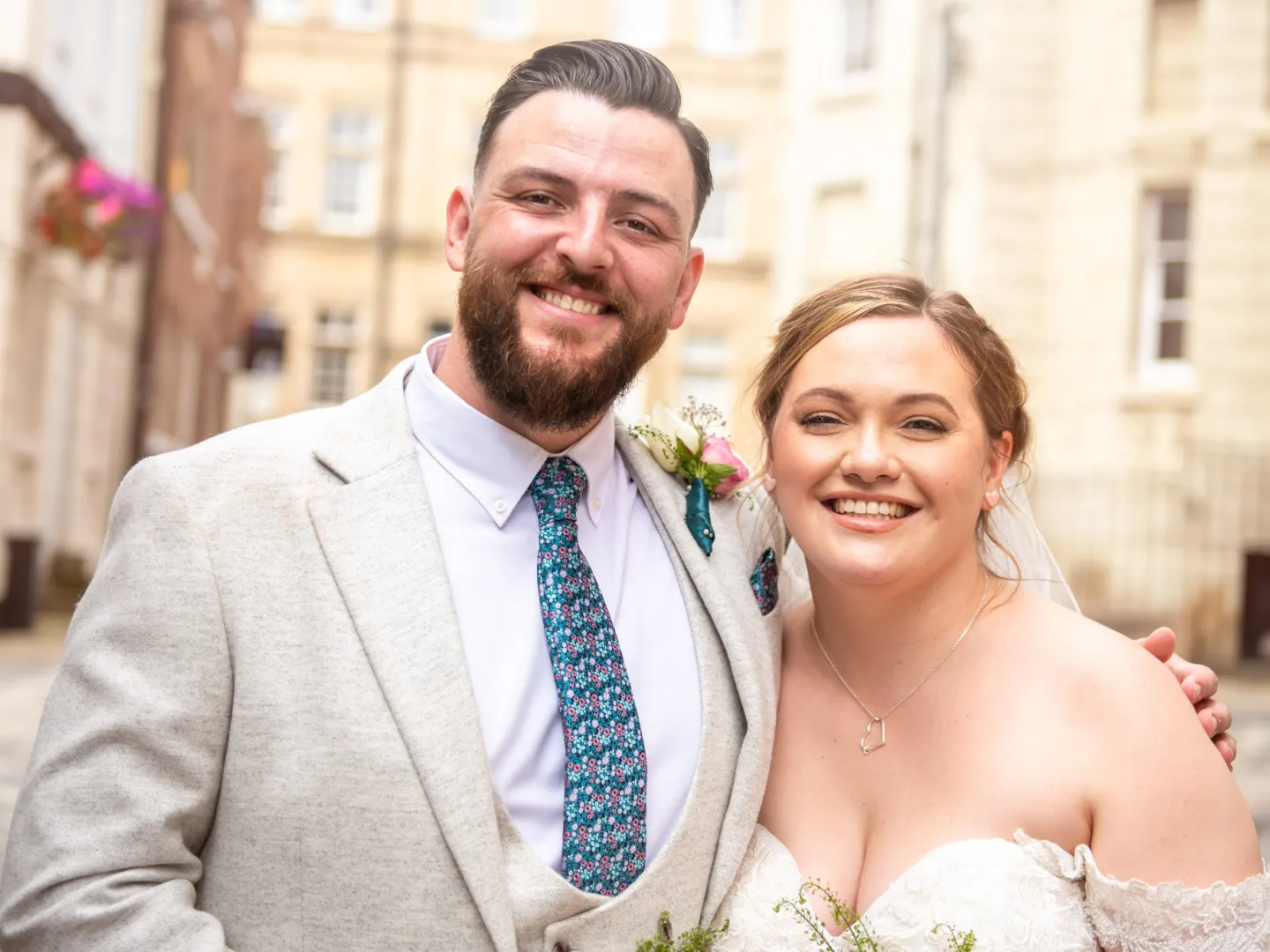 The married couple smiling