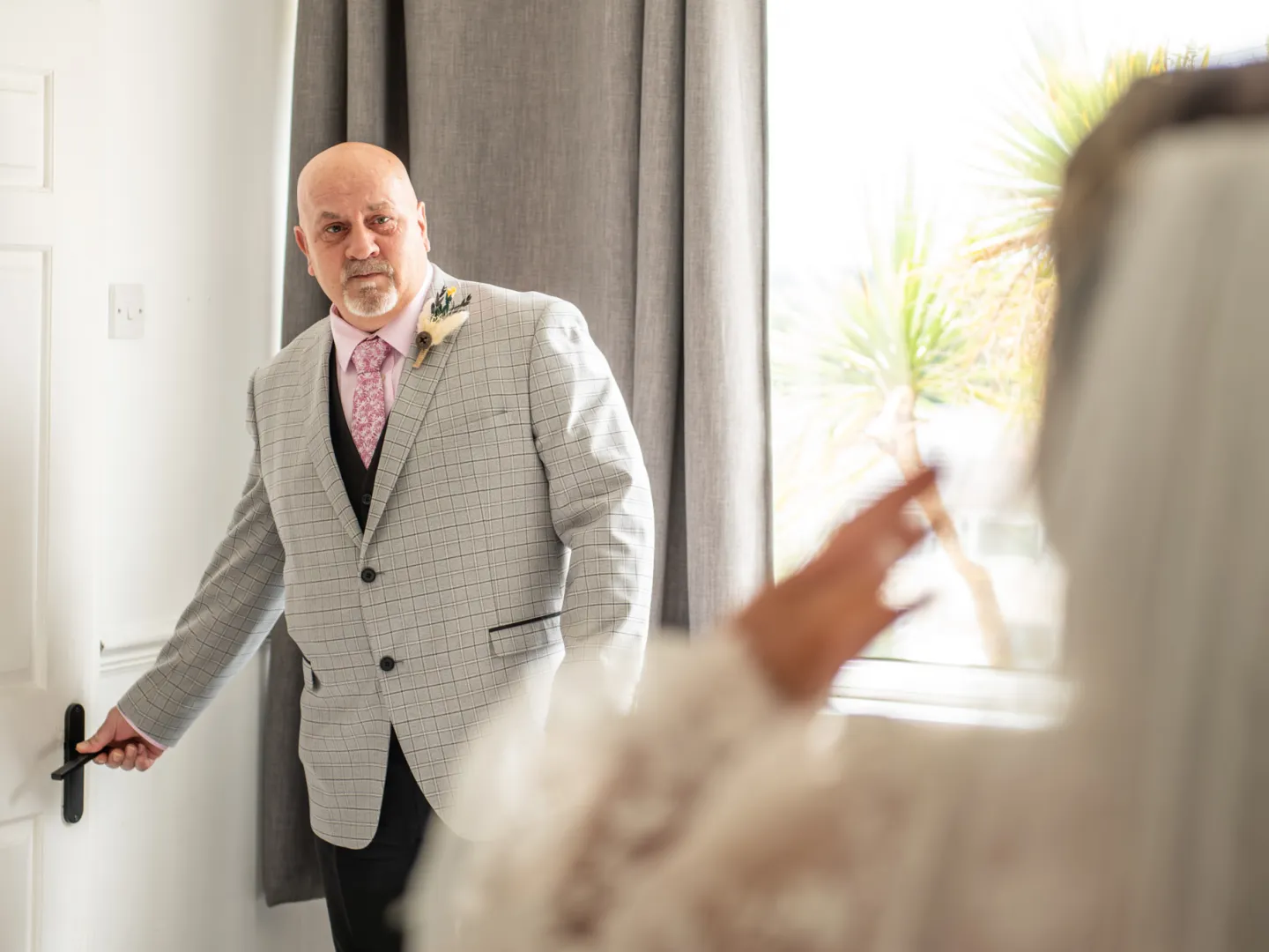 Father of the bride reaction seeing his daughter in her dress