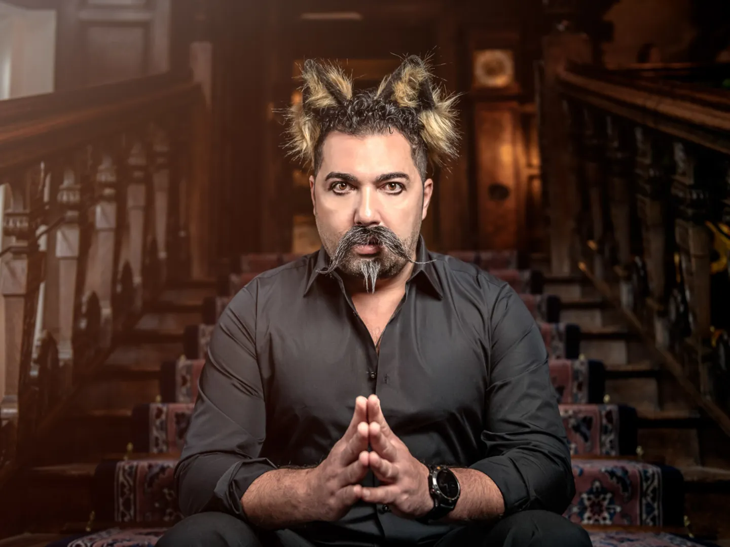 Portrait of a man with horns